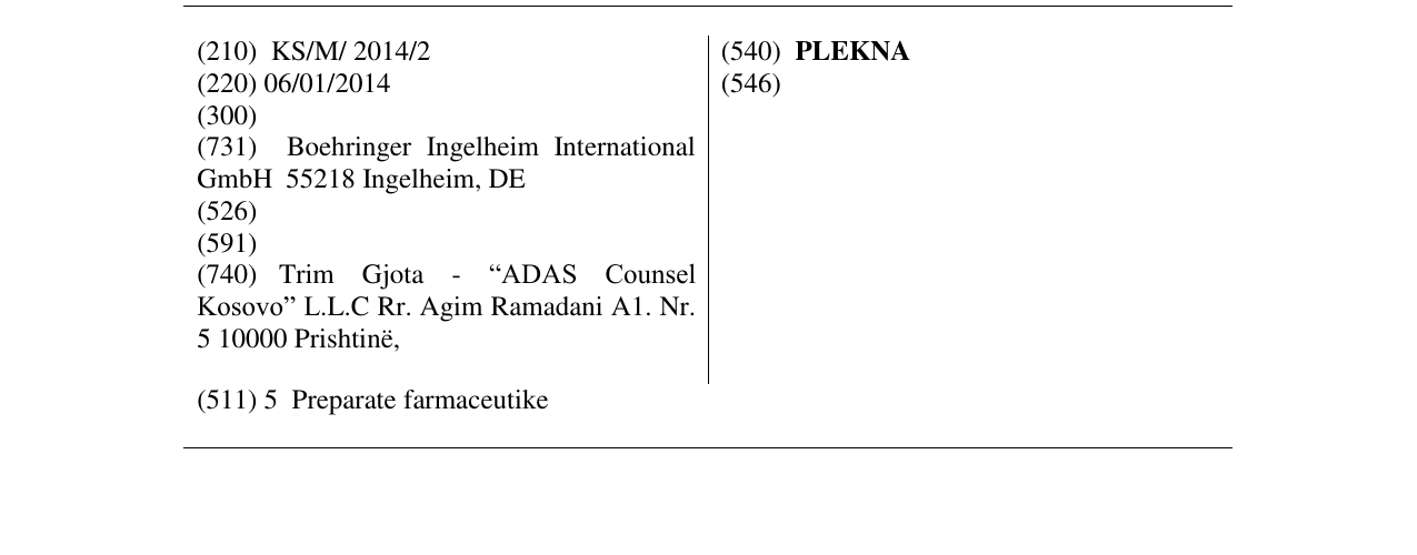 Zëri i markës PLEKNA në buletin