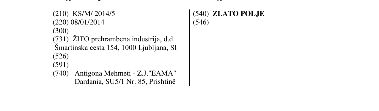 Zëri i markës ZLATO POLJE në buletin