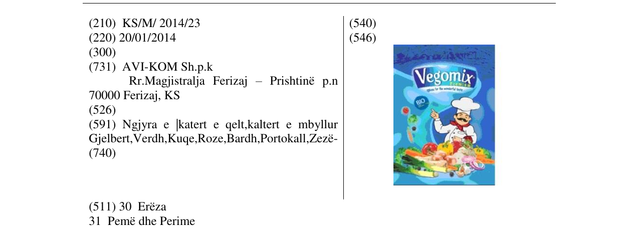 Zëri i markës Vegomix në buletin