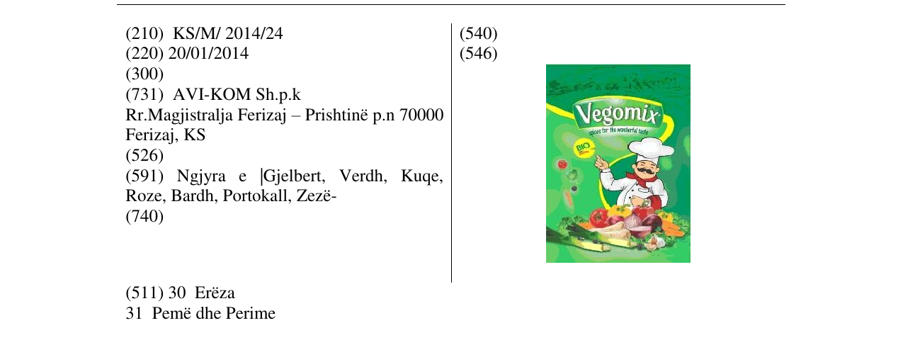 Zëri i markës Vegomix në buletin