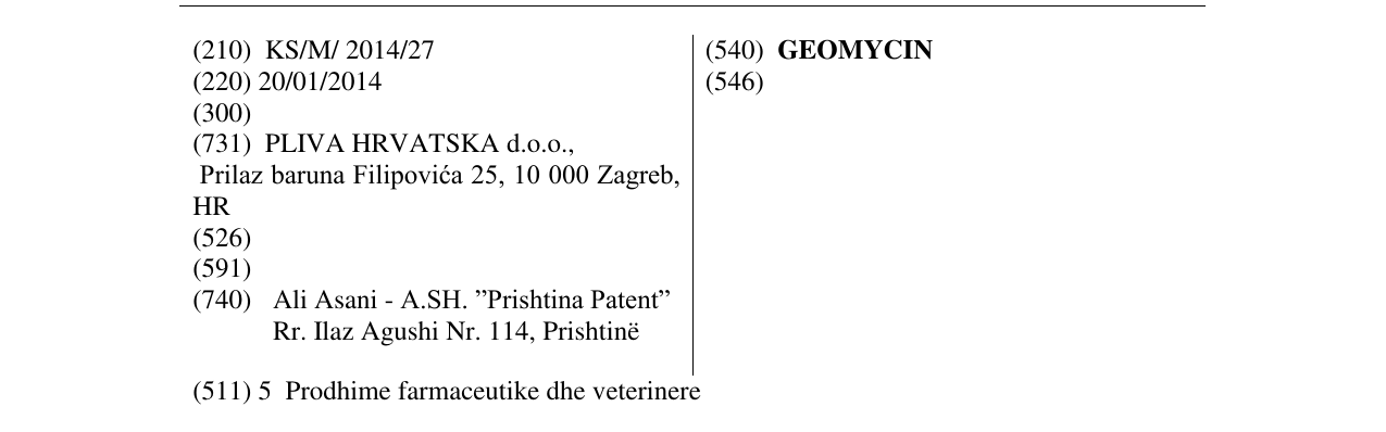 Zëri i markës GEOMYCIN në buletin