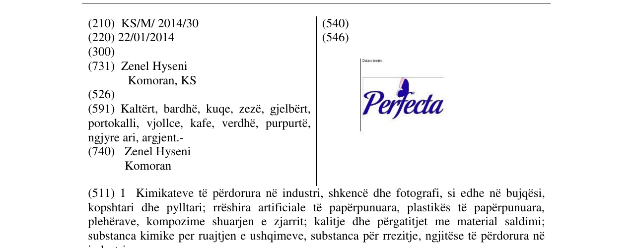 Zëri i markës Perfecta në buletin