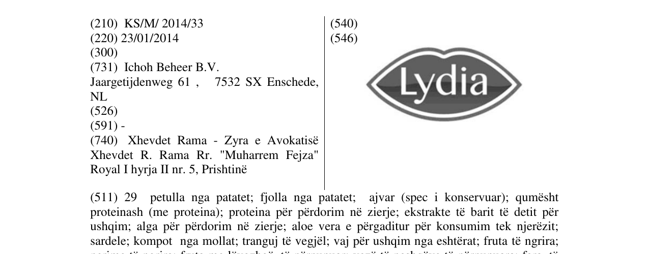 Zëri i markës Lydia në buletin