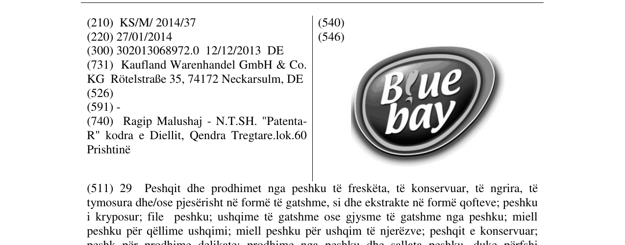 Zëri i markës Blue bay në buletin