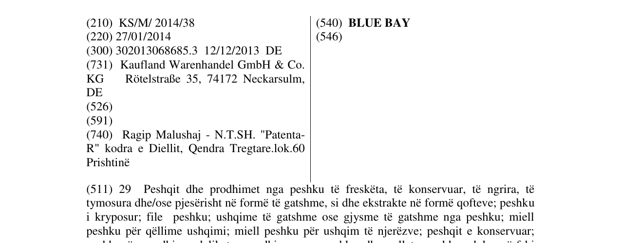 Zëri i markës BLUE BAY në buletin
