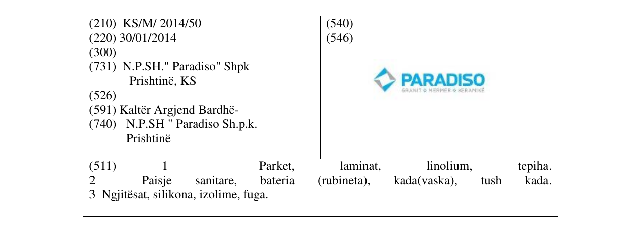 Zëri i markës PARADISO në buletin