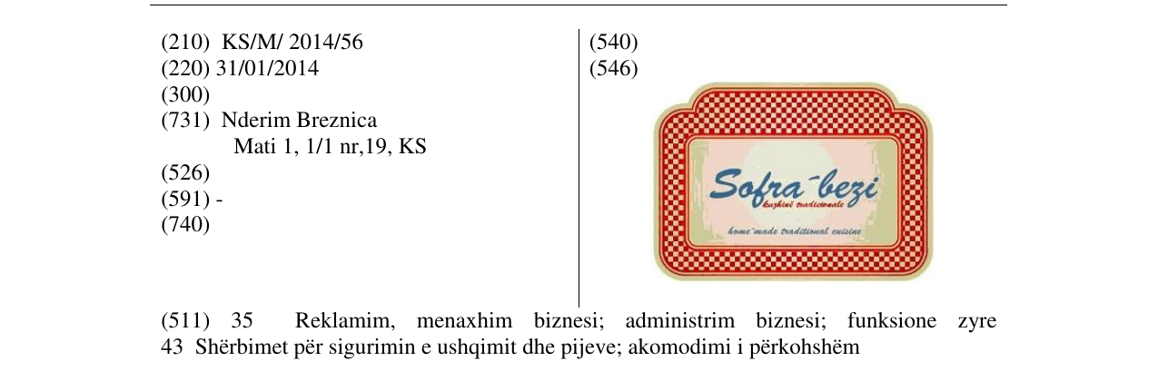 Zëri i markës Sofra - bezi në buletin