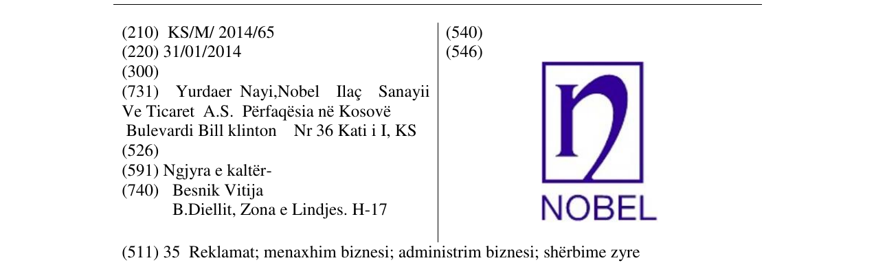 Zëri i markës NOBEL në buletin