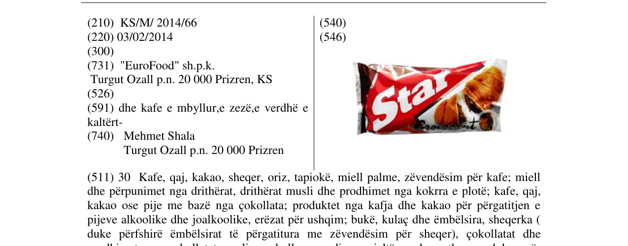 Zëri i markës Star Craissant në buletin