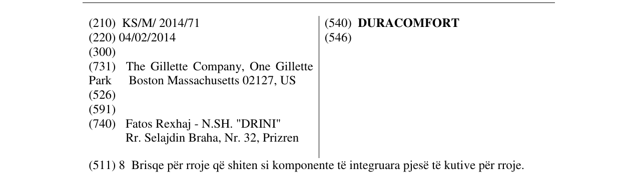 Zëri i markës DURACOMFORT në buletin