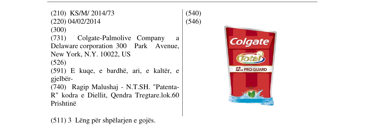 Zëri i markës Colgate Total në buletin
