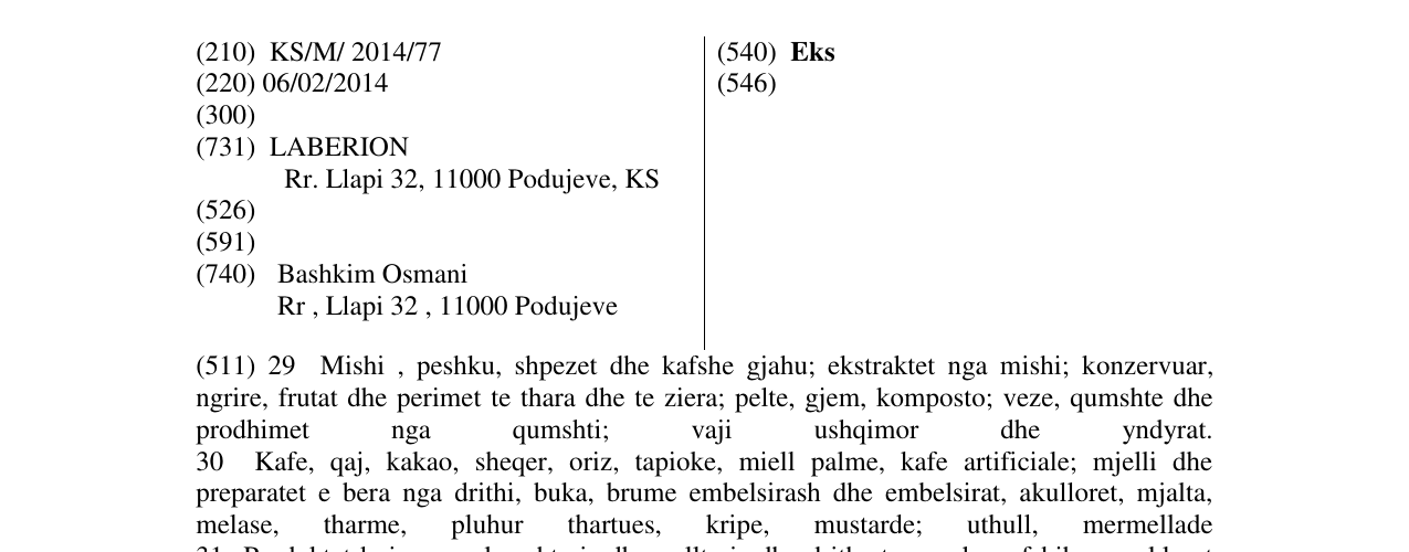 Zëri i markës Eks në buletin