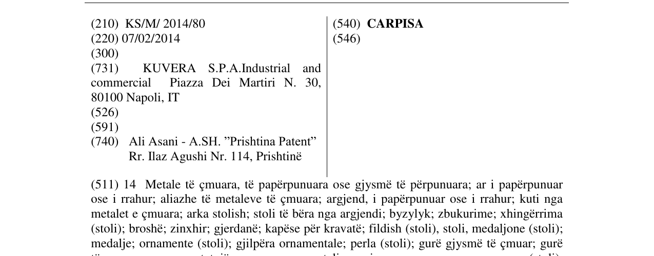 Zëri i markës CARPISA në buletin