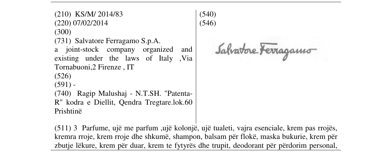 Zëri i markës Salvatore Ferragamo në buletin