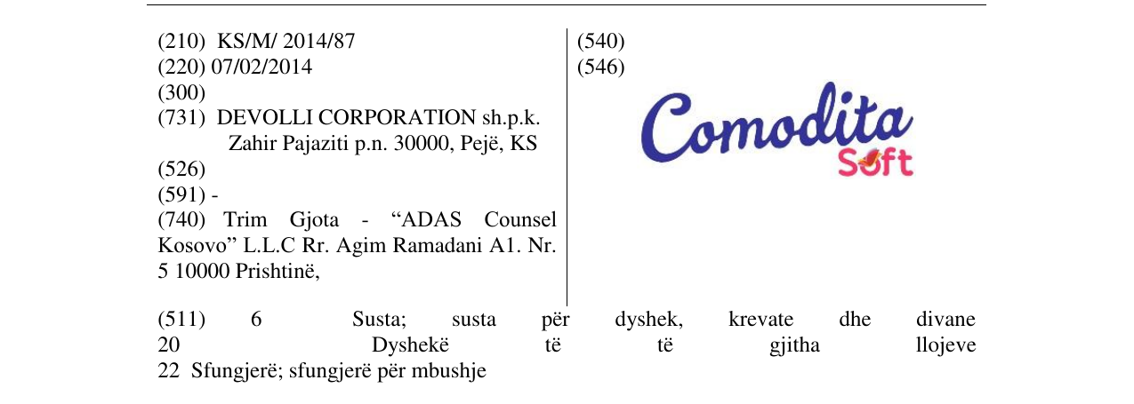 Zëri i markës Comodita Soft në buletin