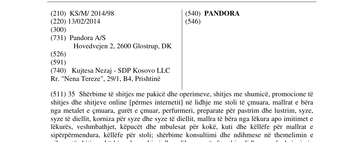 Zëri i markës PANDORA në buletin