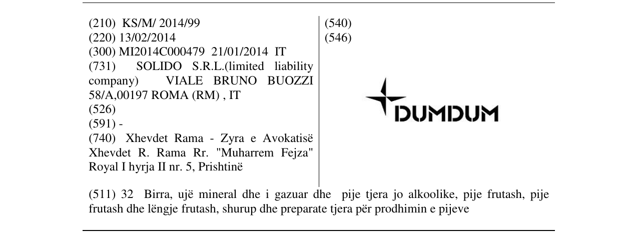 Zëri i markës DUMDUM në buletin