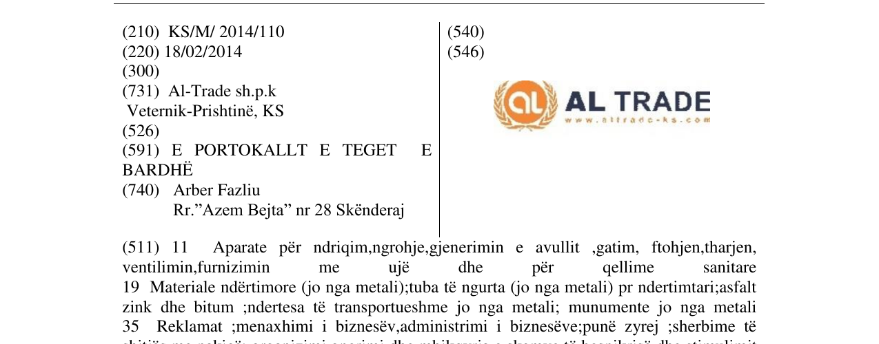 Zëri i markës AL - TRADE në buletin