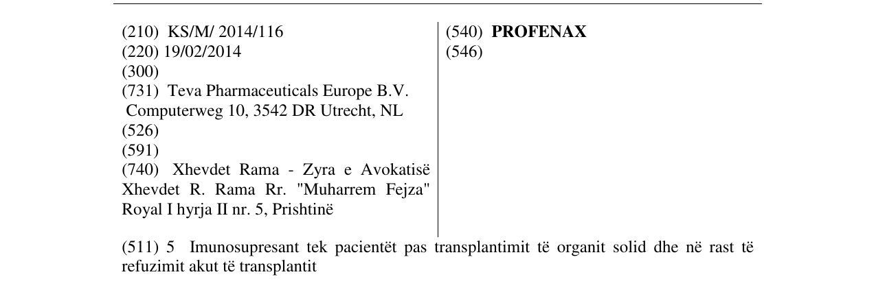 Zëri i markës PROFENAX në buletin