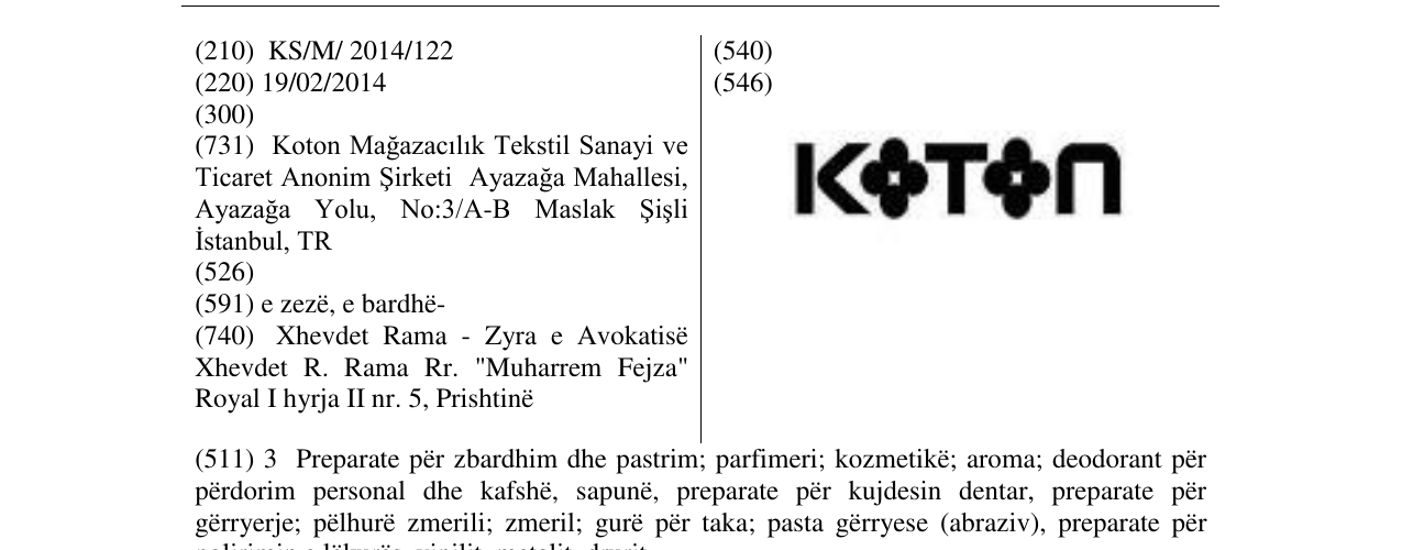 Zëri i markës KOTON në buletin
