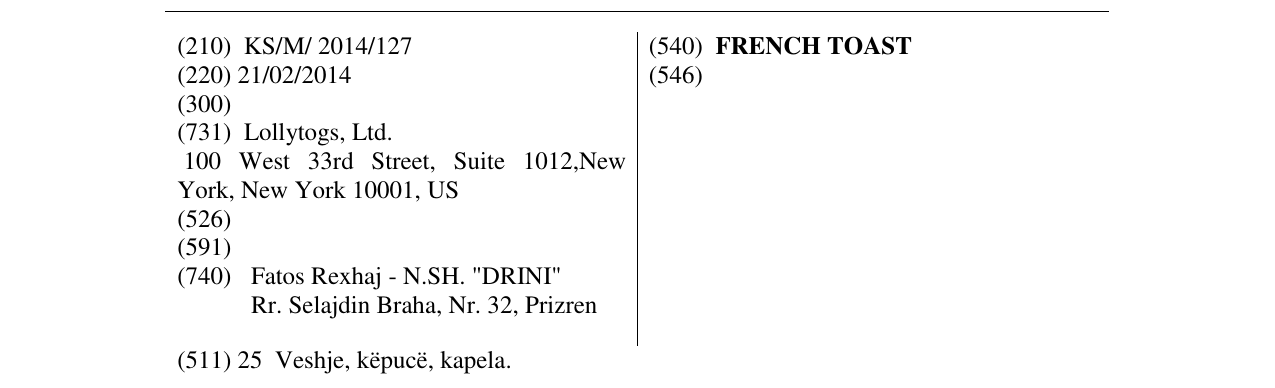 Zëri i markës FRENCH TOAST në buletin