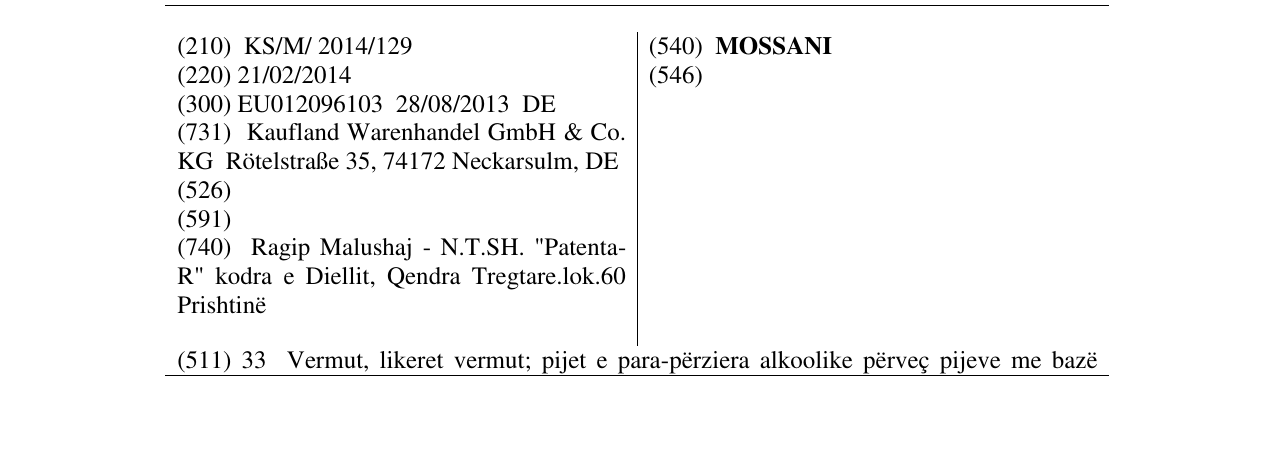 Zëri i markës MOSSANI në buletin