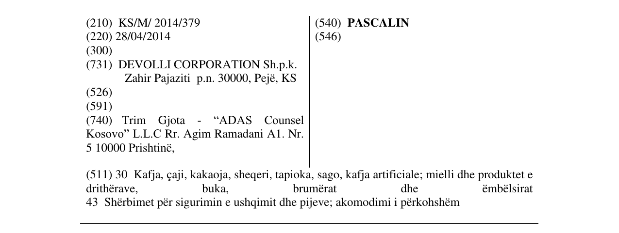 Zëri i markës PASCALIN në buletin