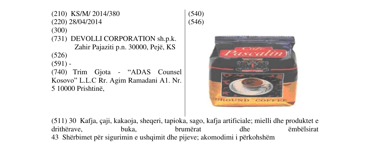 Zëri i markës Pascalin në buletin