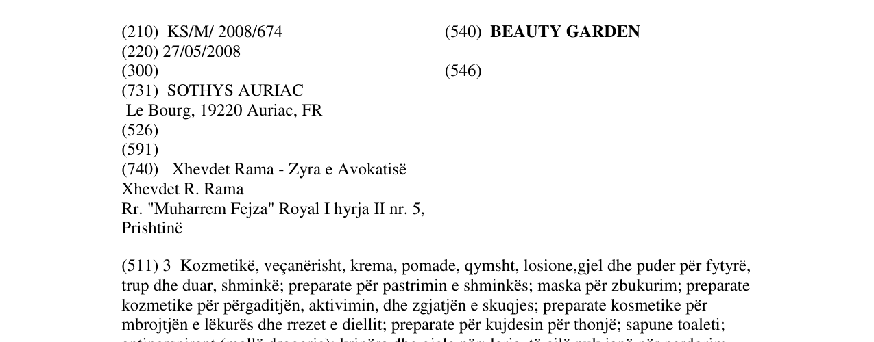 Zëri i markës BEAUTY GARDEN në buletin