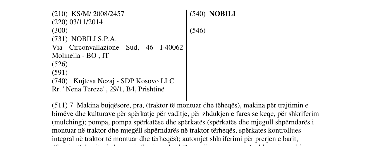 Zëri i markës NOBILI në buletin
