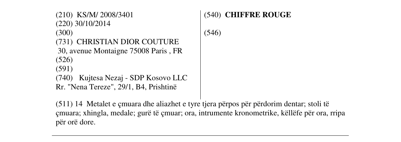Zëri i markës CHIFFRE ROUGE në buletin
