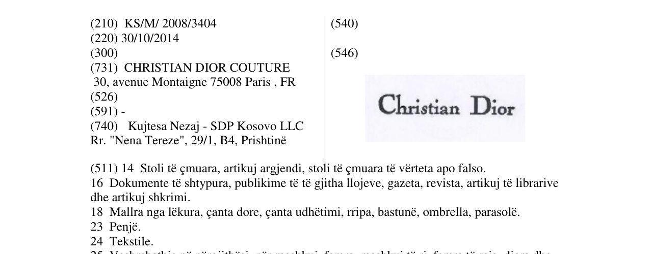 Zëri i markës Christian Dior në buletin