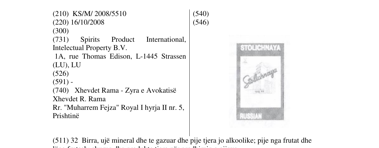 Zëri i markës (STOLICHNAYA RUSSIAN STYLISED (LABEL)) në buletin
