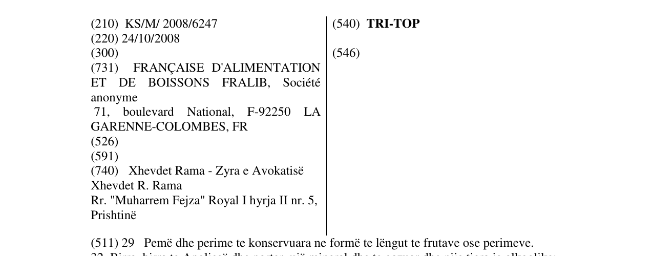 Zëri i markës TRI-TOP në buletin