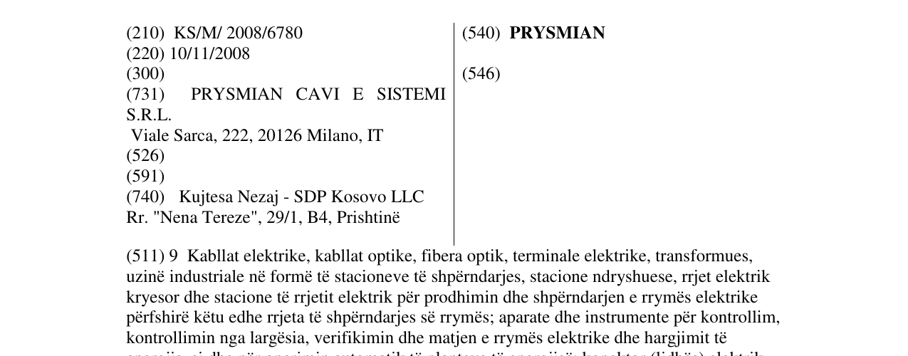 Zëri i markës PRYSMIAN në buletin
