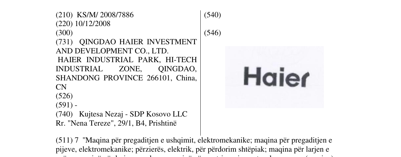 Zëri i markës HAIER në buletin