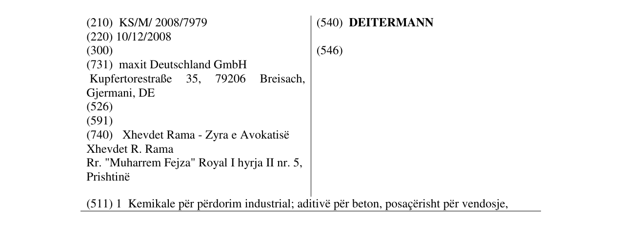 Zëri i markës DEITERMANN në buletin