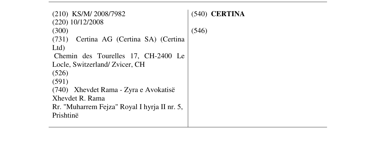 Zëri i markës CERTINA në buletin