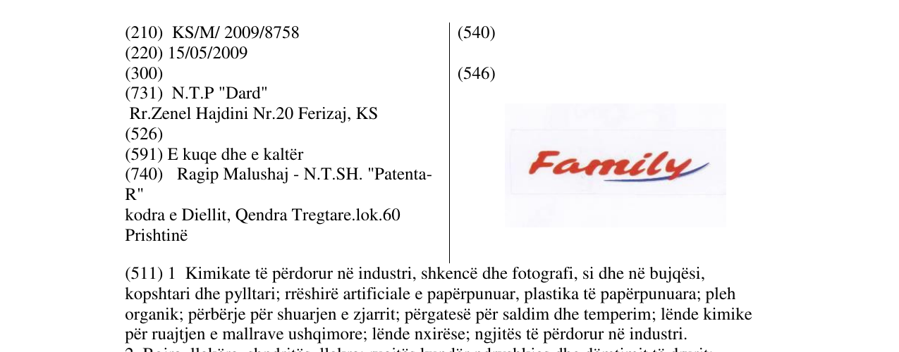 Zëri i markës Family në buletin