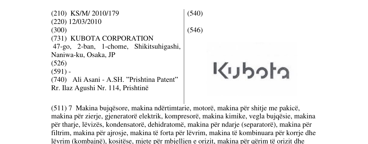Zëri i markës Kubota në buletin