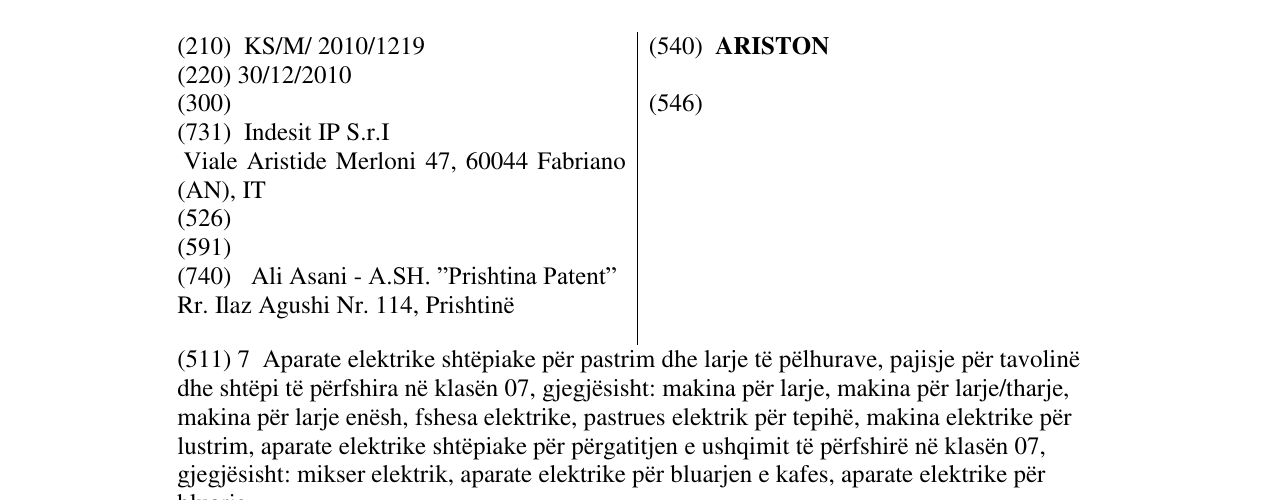 Zëri i markës ARISTON në buletin