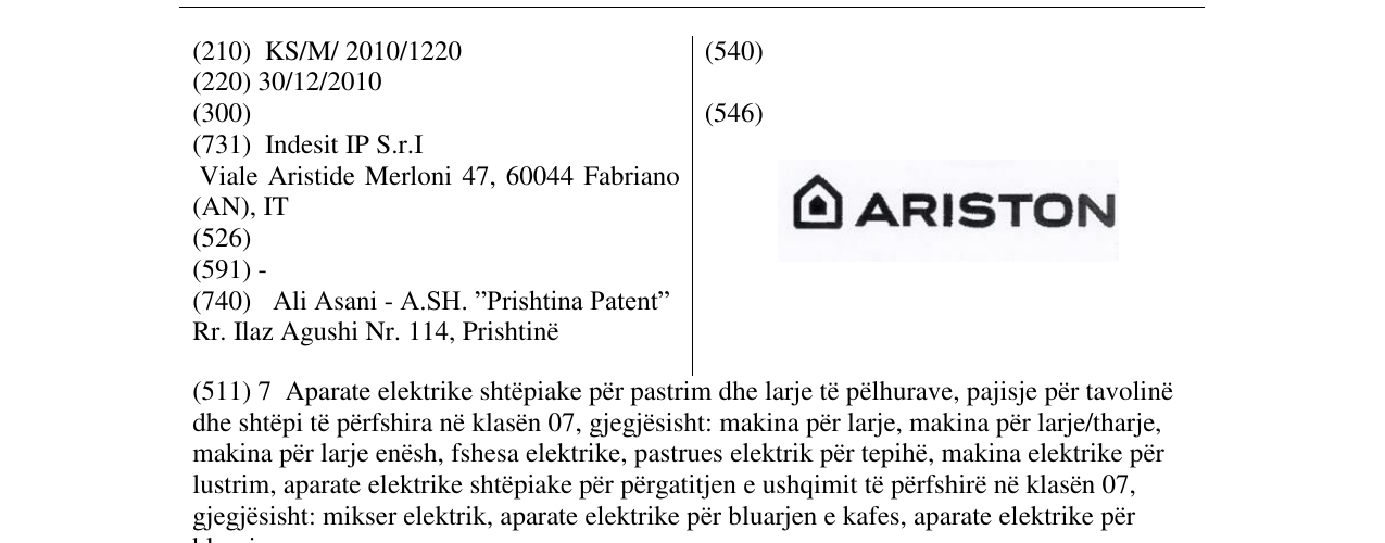 Zëri i markës ARISTON në buletin