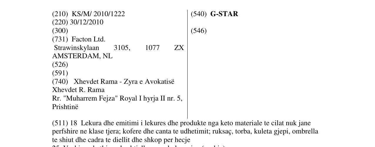 Zëri i markës G-STAR në buletin