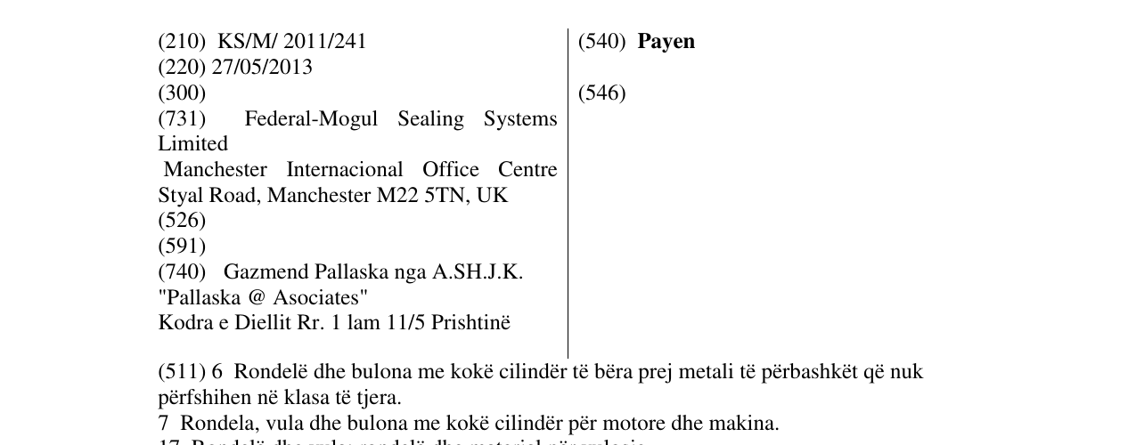 Zëri i markës Payen në buletin