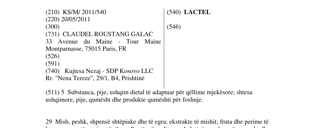 Zëri i markës LACTEL në buletin