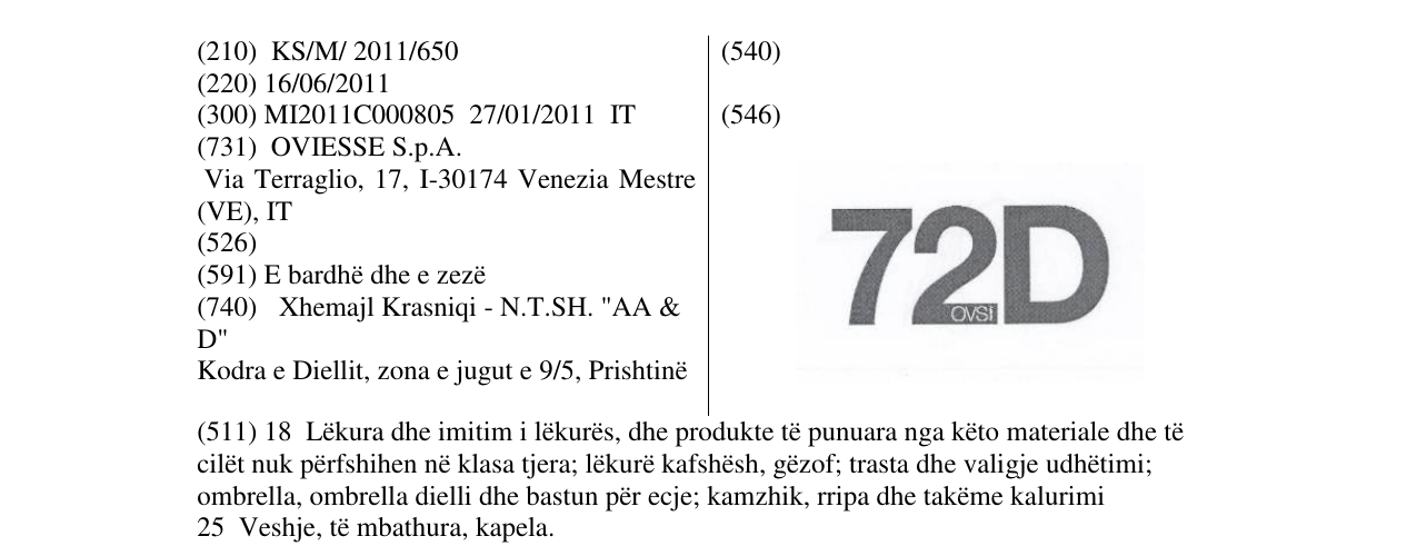 Zëri i markës 72D në buletin