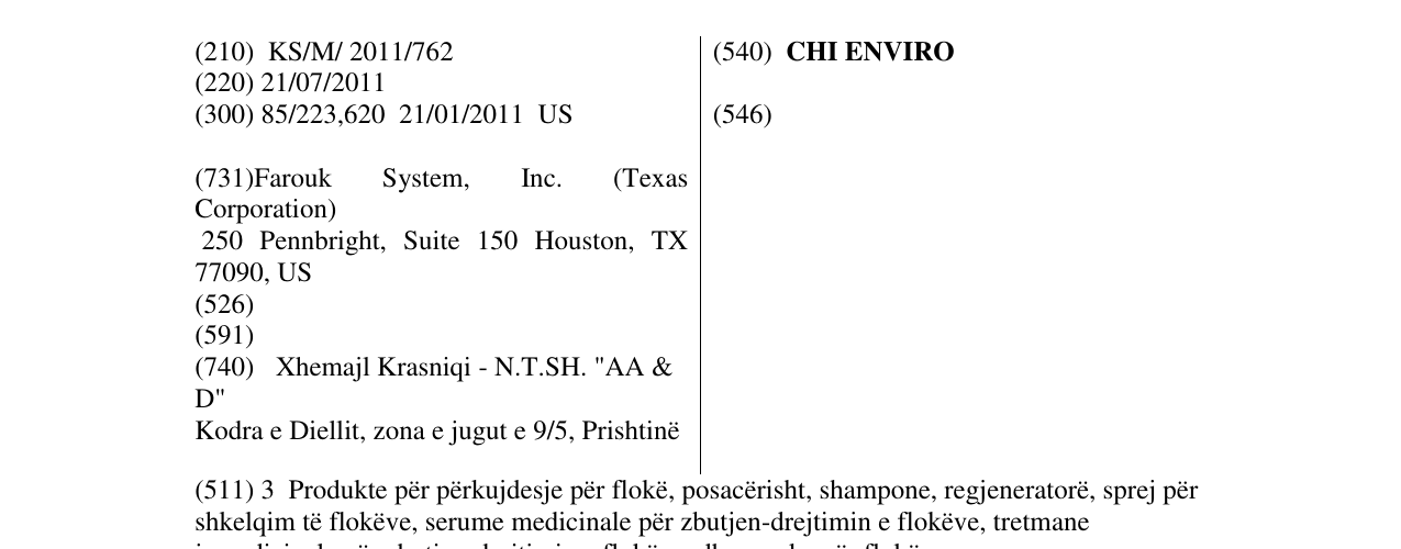 Zëri i markës CHI ENVIRO në buletin