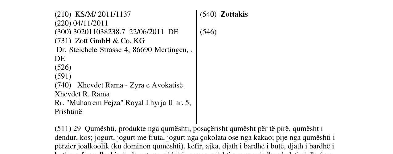 Zëri i markës Zottakis në buletin