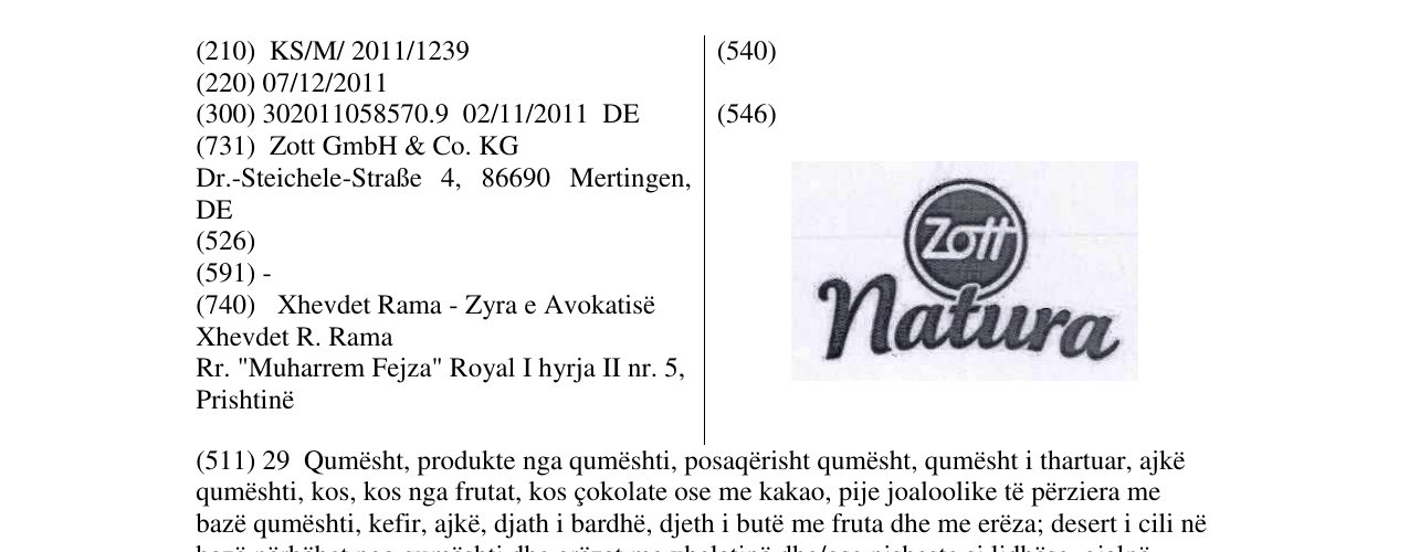 Zëri i markës Zott Natura në buletin