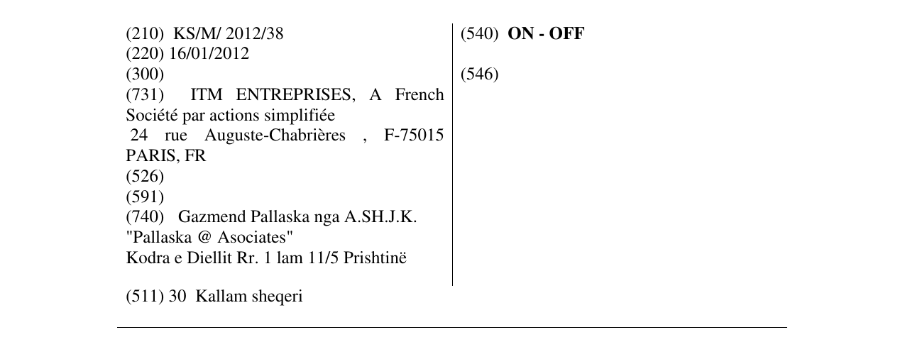 Zëri i markës ON - OFF në buletin